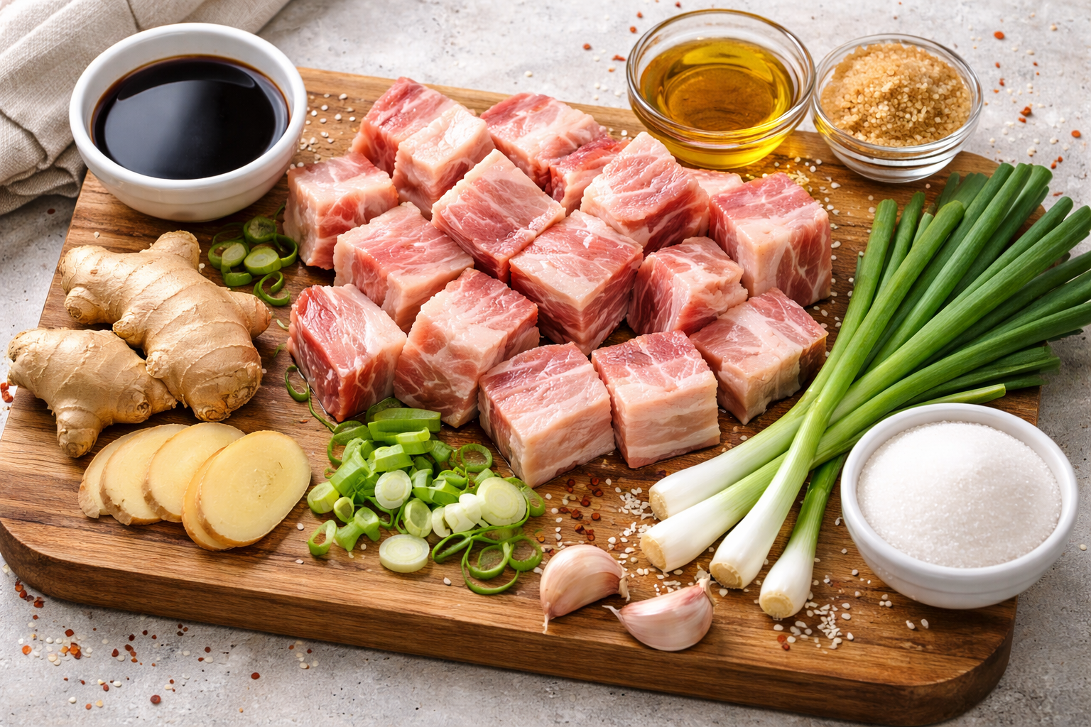 Asian pork belly overhead ingredient shot